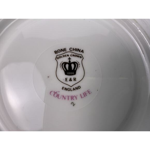 Vintage Floral Bunny Golden Crown Bone China Teacup & Saucer Set “Country Life” - Picture 5 of 10